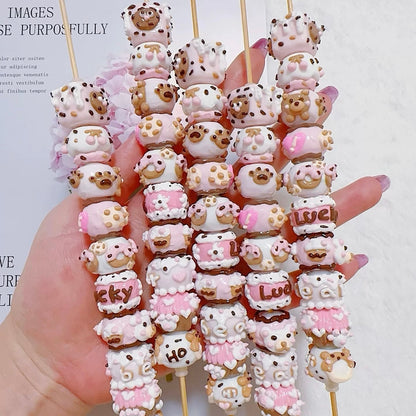 Coffee Pink Hand-Painted Beads