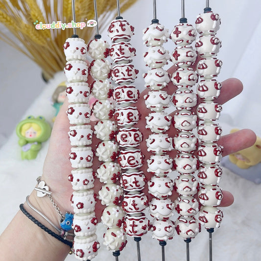 Red And White Hand-Painted Beads