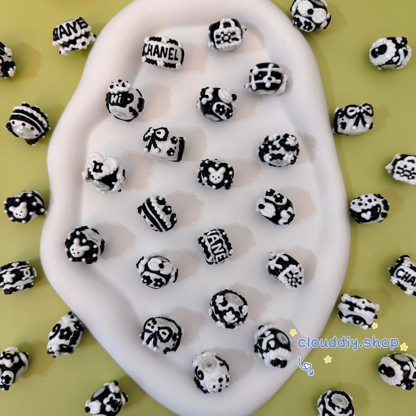 Black And White Hand-Painted Beads