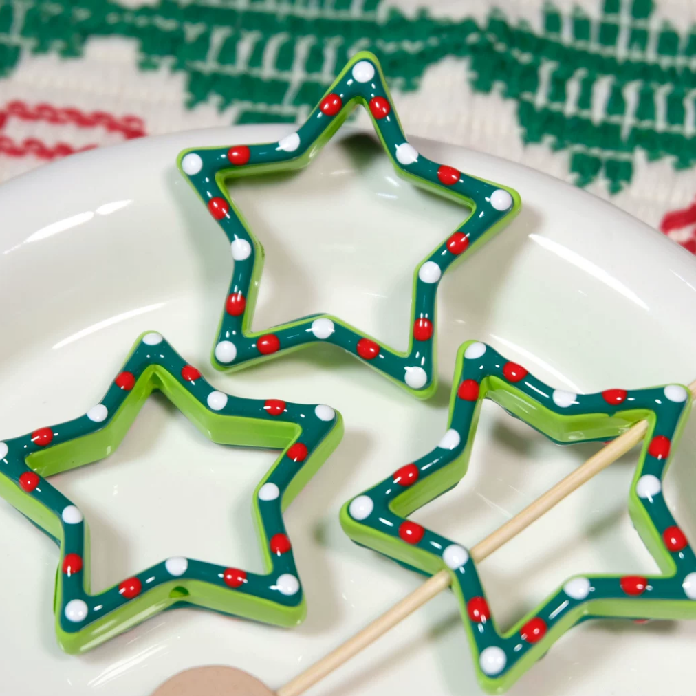 Christmas Stars Bear Hand-Painted Beads