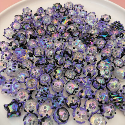 Transparent Purple Hand-Painted Beads