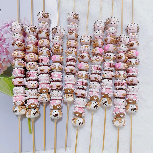 Coffee Pink Hand-Painted Beads