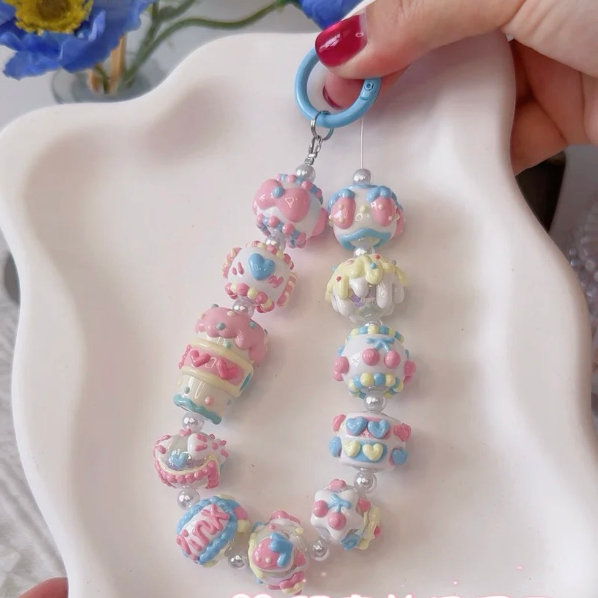 Powder-Blue Hand-Painted Beads