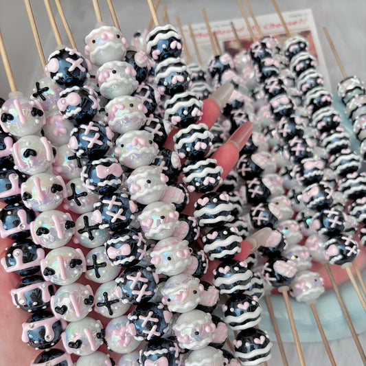 Black And Pink Hand-Painted Beads